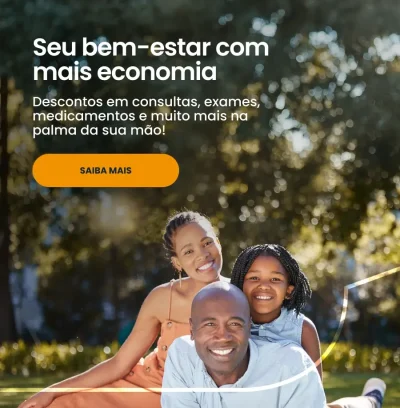 Banner com Familia com o texto "Seu bem-estar com mais economia"